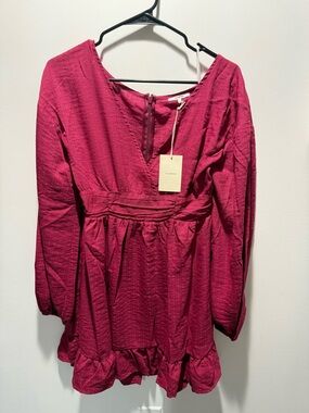 Tularosa Long Sleeve Empire Waist Dress in Berry